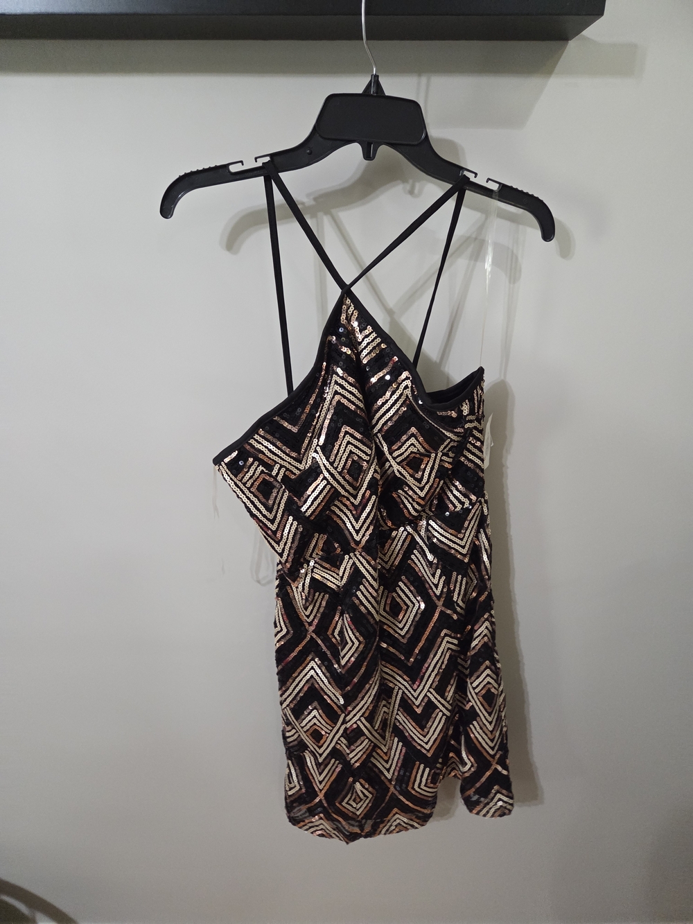 Black Sequin Geometric Strappy Cami Dress